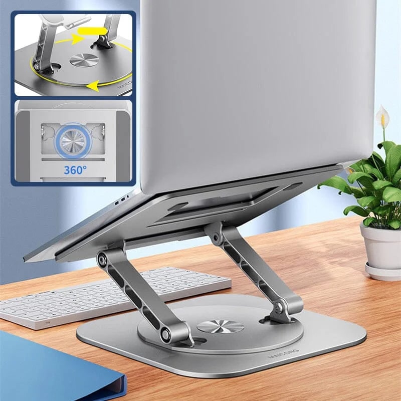 Portable Adjustable Ergonomic Laptop Stand with 360 Rotating Base and Aluminum Cooling Design