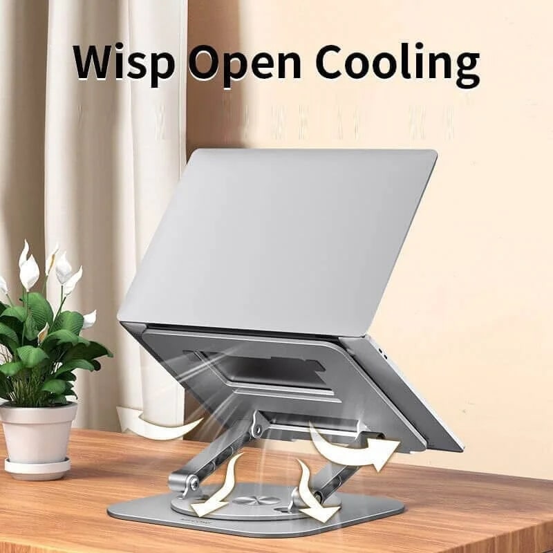 Portable Adjustable Ergonomic Laptop Stand with 360 Rotating Base and Aluminum Cooling Design