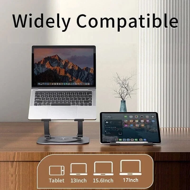 Portable Adjustable Ergonomic Laptop Stand with 360 Rotating Base and Aluminum Cooling Design
