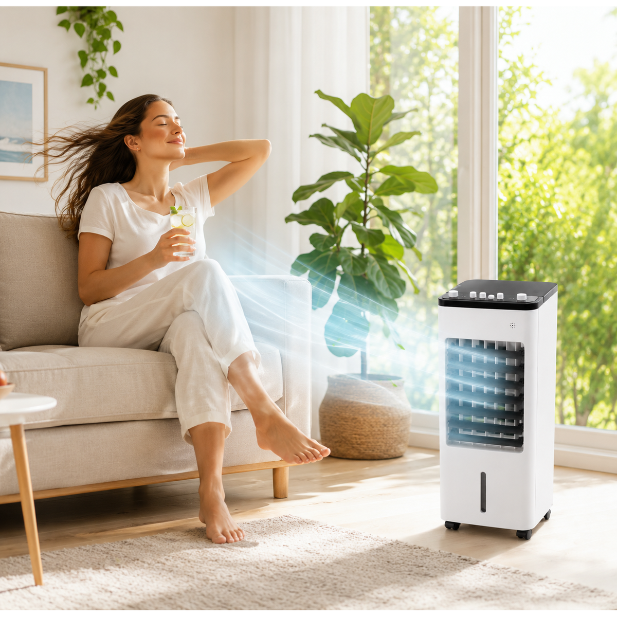 Portable Air Conditioner Evaporative Cooler with Fan and Humidifier on Wheels