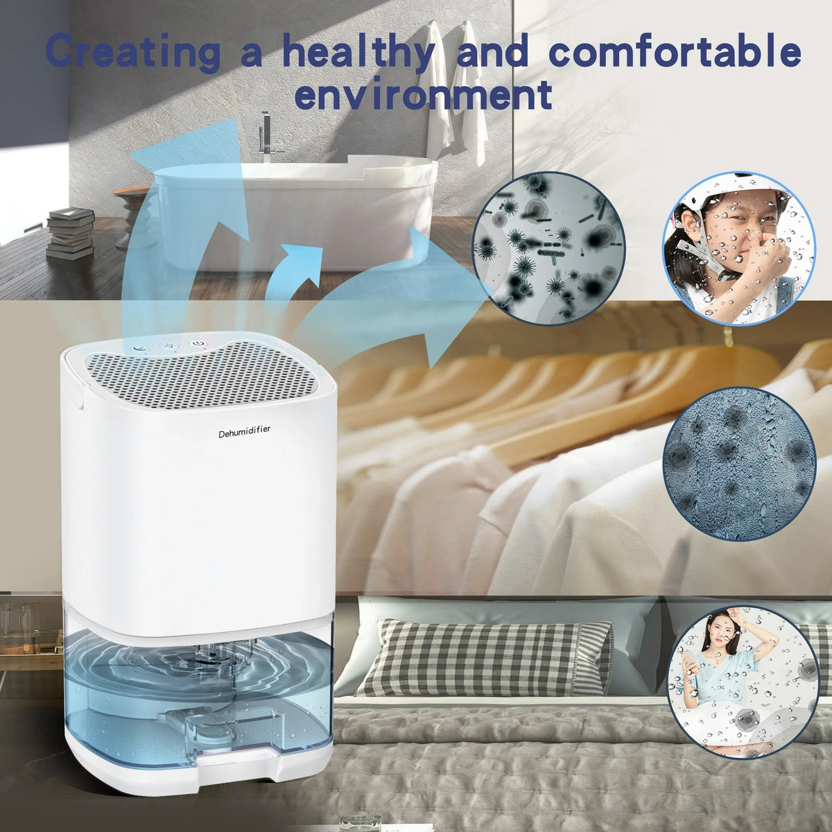 Portable Basement Crawl Space Small Room Dehumidifier with Drain Hose and Air Filter