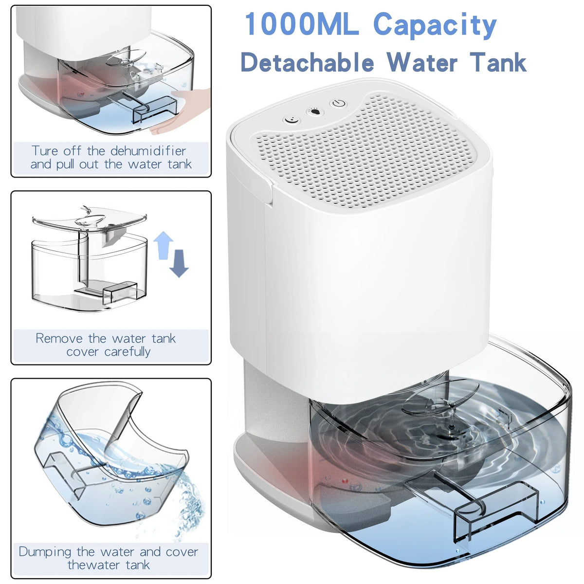 Portable Basement Crawl Space Small Room Dehumidifier with Drain Hose and Air Filter
