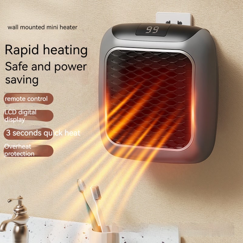 Portable Space Heater with Wall Mounted Plug in Design and Digital LED Display