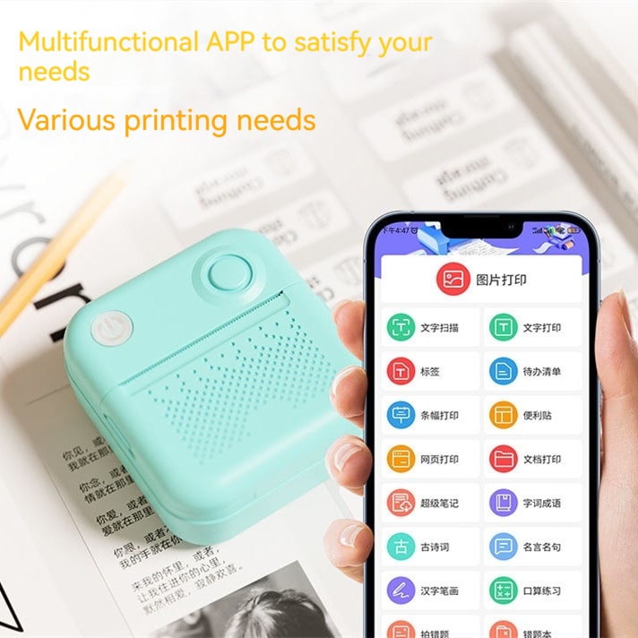 Portable Thermal Printer with Direct Label and Pocket-Sized Wireless Bluetooth Design