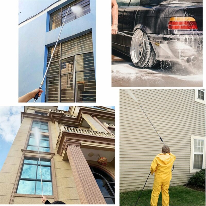 Pressure Washer Hose Extension Wand with Telescoping Brass Fittings and Five Color-Coded Nozzles