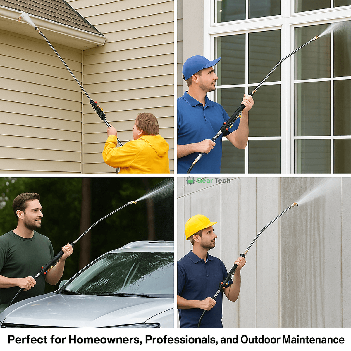 Pressure Washer Hose Extension Wand with Telescoping Brass Fittings and Five Color-Coded Nozzles