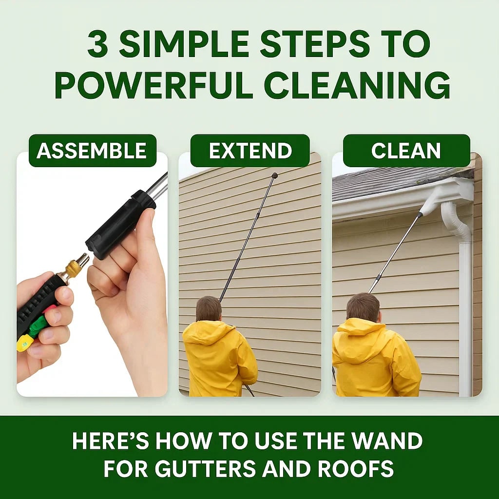 Pressure Washer Hose Extension Wand with Telescoping Brass Fittings and Five Color-Coded Nozzles