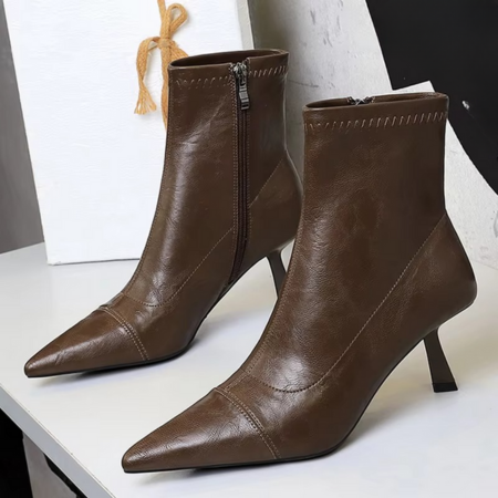 Women's Leather Pointed Toe Ankle Boots with Side Zip