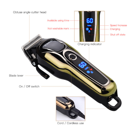 Professional Cordless Hair Clippers and Trimmers with LED Display and Taper Lever Pro