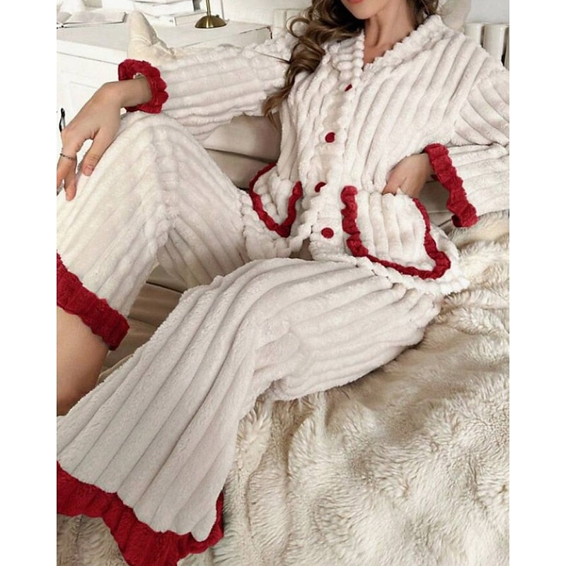 Winifred | Plush Ruffle Trim Pajama Set