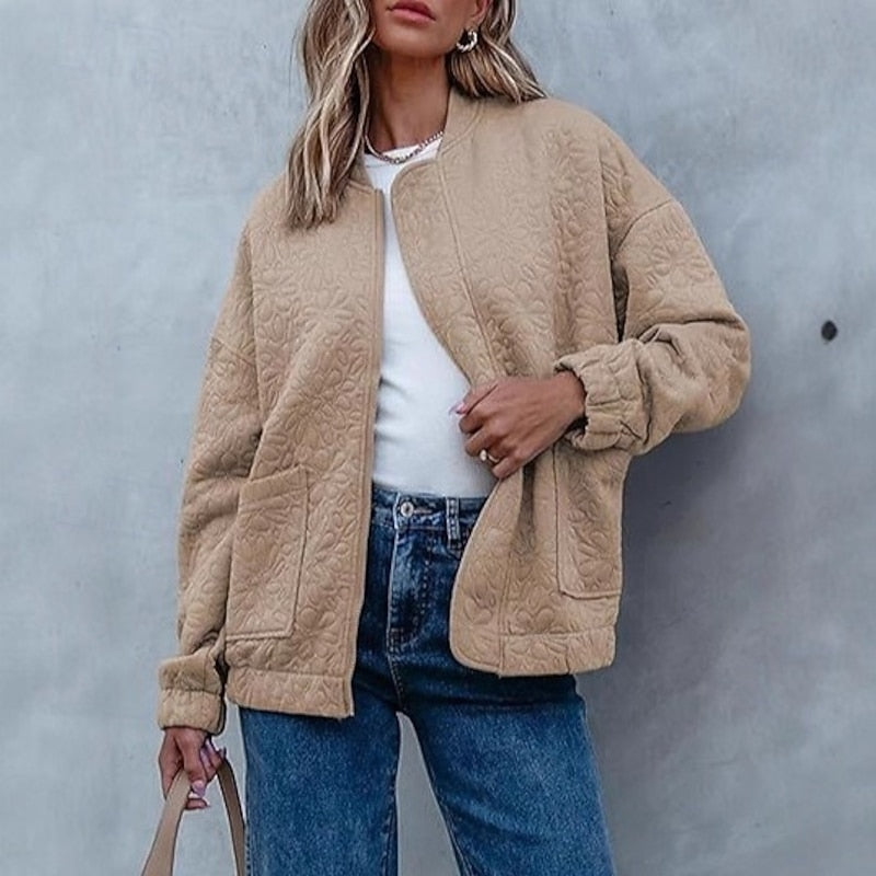 Calla | Textured Floral Lightweight Fall Bomber Jacket