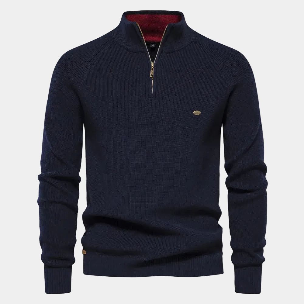 Men's Half Zip Knit Jumper | Long Sleeve Mock Neck