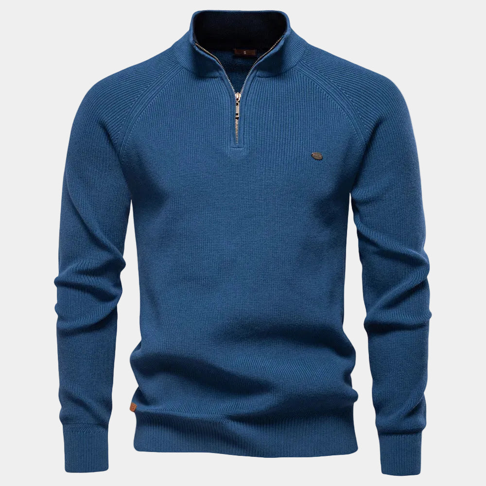 Men's Half Zip Knit Jumper | Long Sleeve Mock Neck