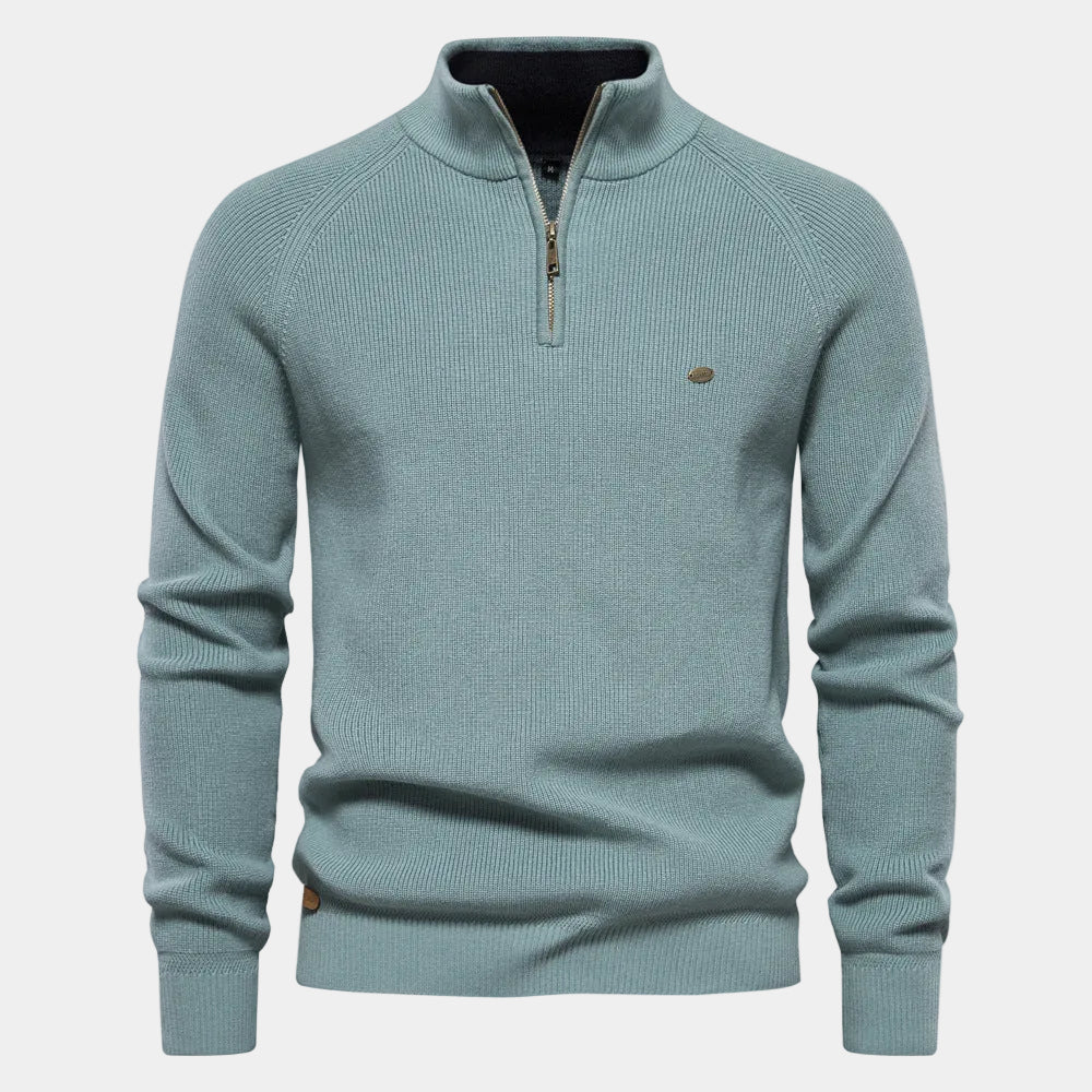 Men's Half Zip Knit Jumper | Long Sleeve Mock Neck