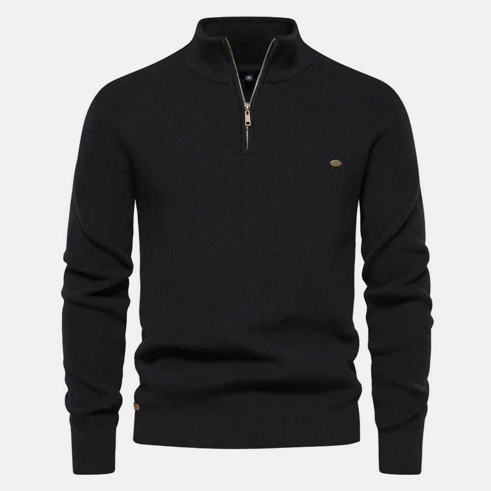 Men's Half Zip Knit Jumper | Long Sleeve Mock Neck