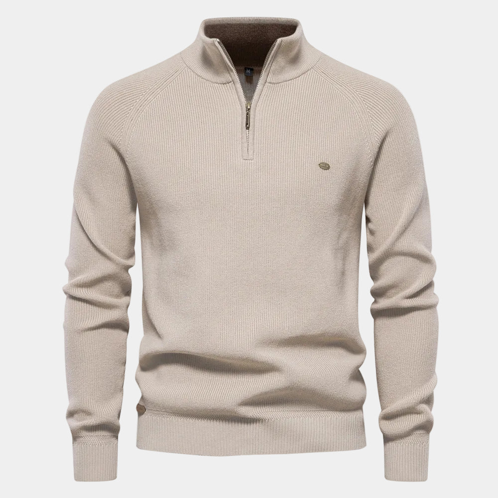 Men's Half Zip Knit Jumper | Long Sleeve Mock Neck