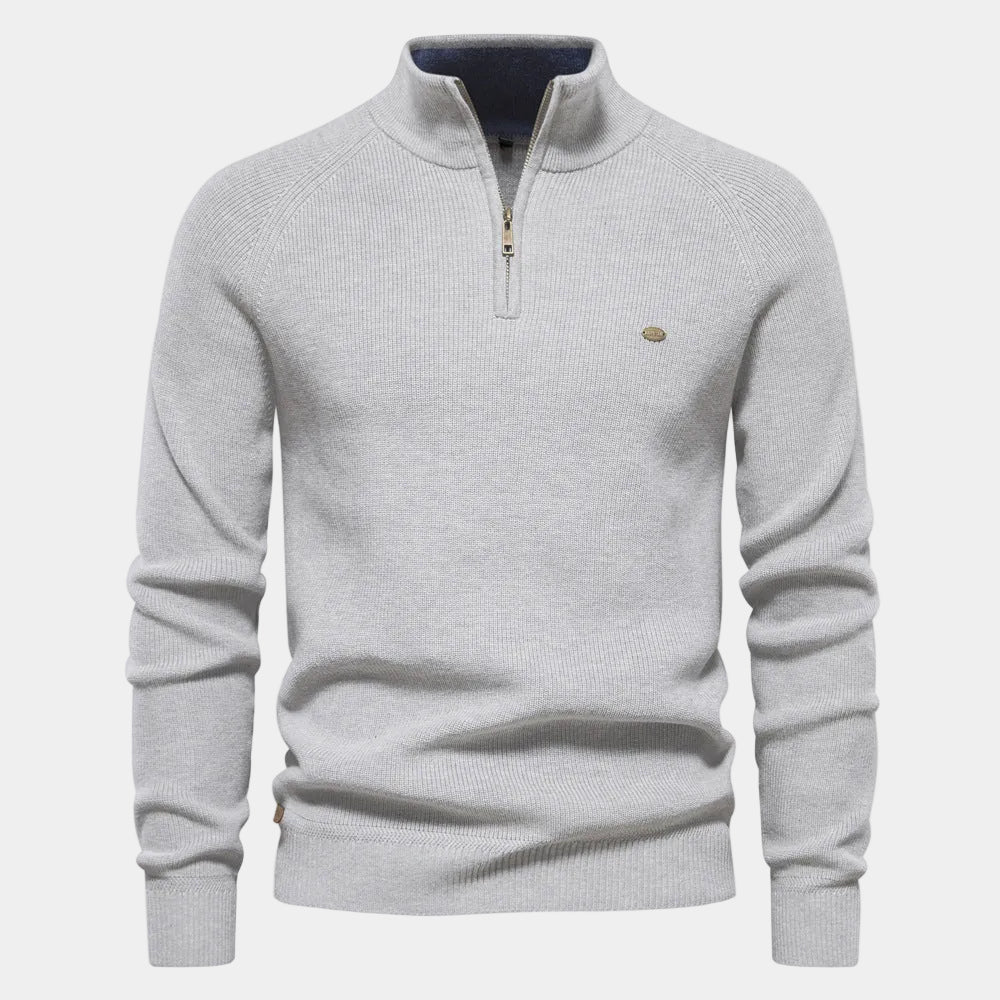 Men's Half Zip Knit Jumper | Long Sleeve Mock Neck