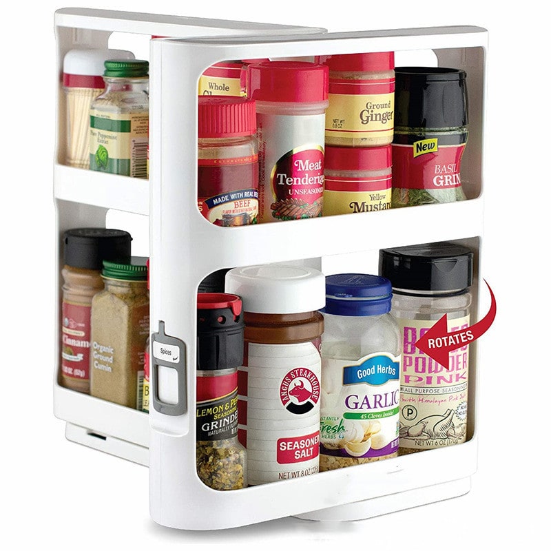 Pull Out Spice Rack with Rotating Cabinet Shelves and Organizer Two-Tier Sliding