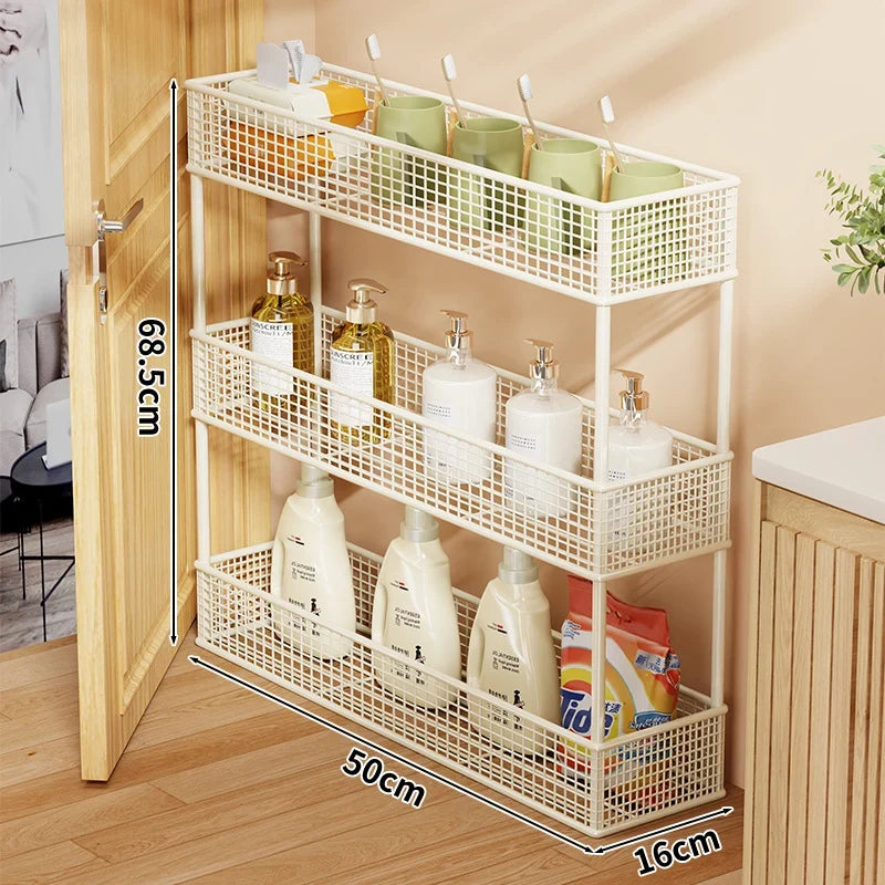 Pull-Out Storage Organizer | Slim Ventilated Mesh & Rust-Resistant Metal | 3-Tier