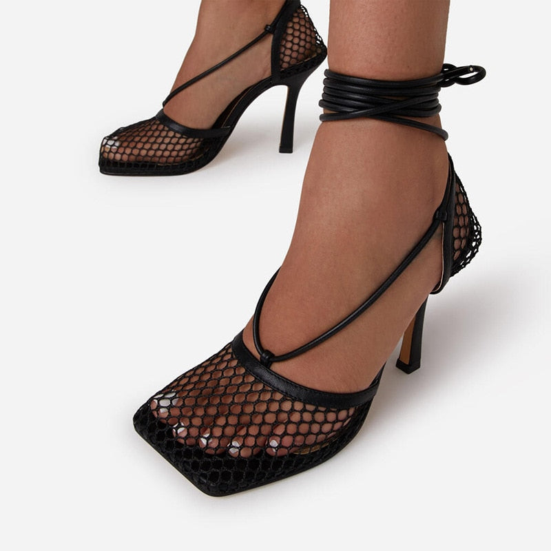 Women's Lace-Up High Heel Sandals with Open Toe