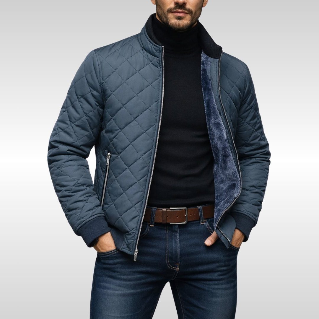 Quilted Bomber Jacket with Fleece Lining for Men