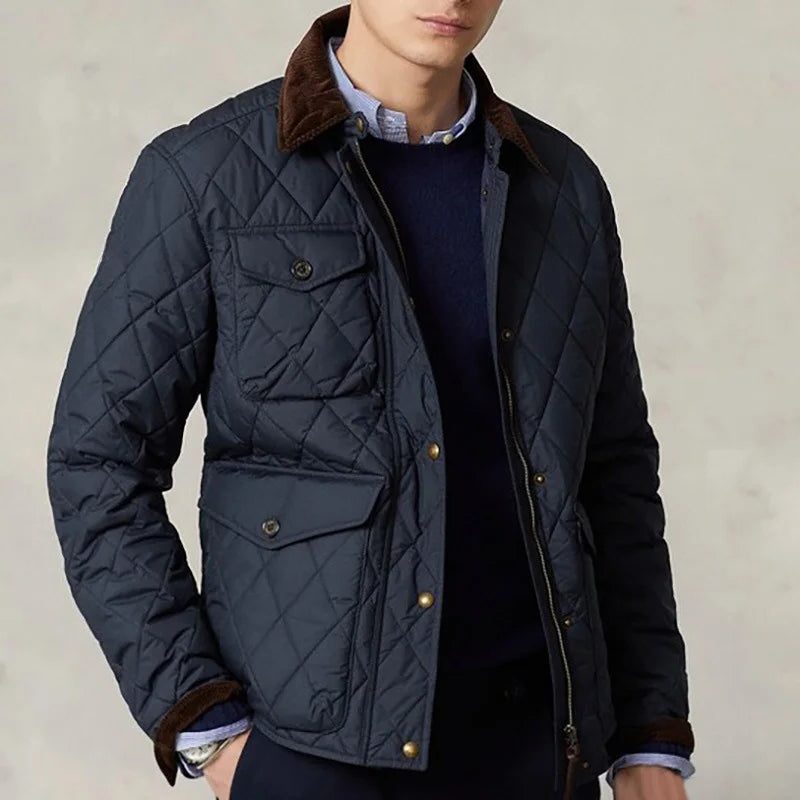 Quilted Jacket with Corduroy Collar for Men