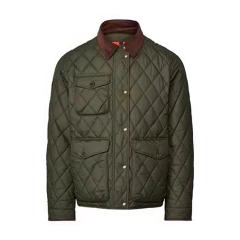 Quilted Jacket with Corduroy Collar for Men