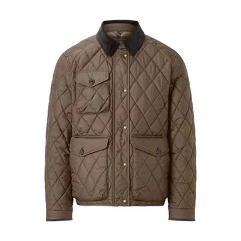 Quilted Jacket with Corduroy Collar for Men