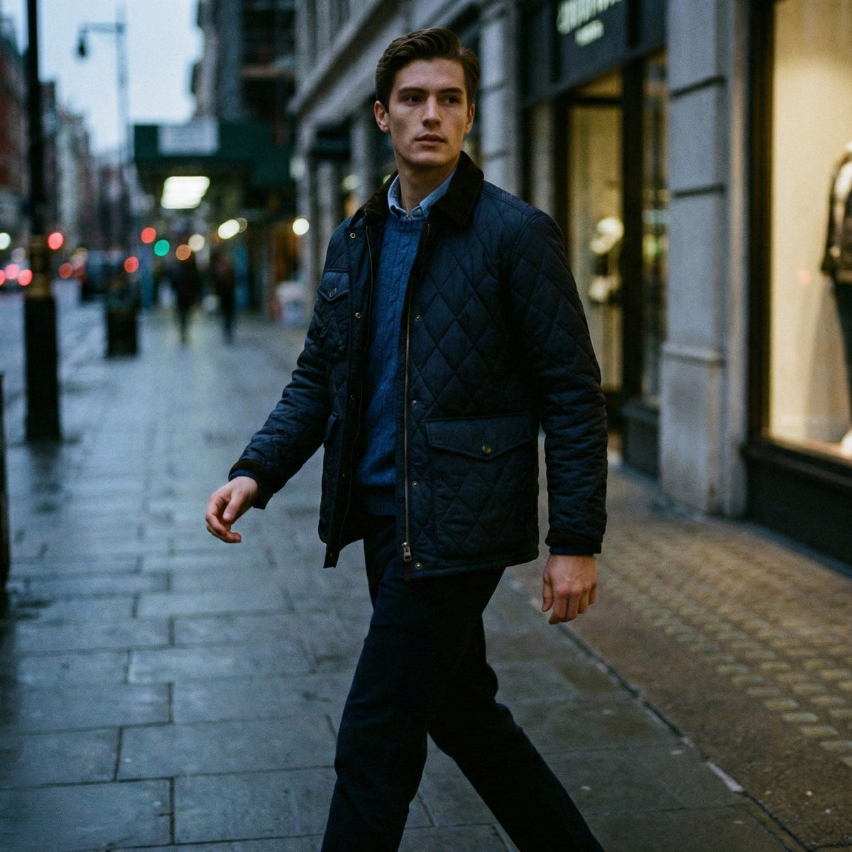 Quilted Jacket with Corduroy Collar for Men
