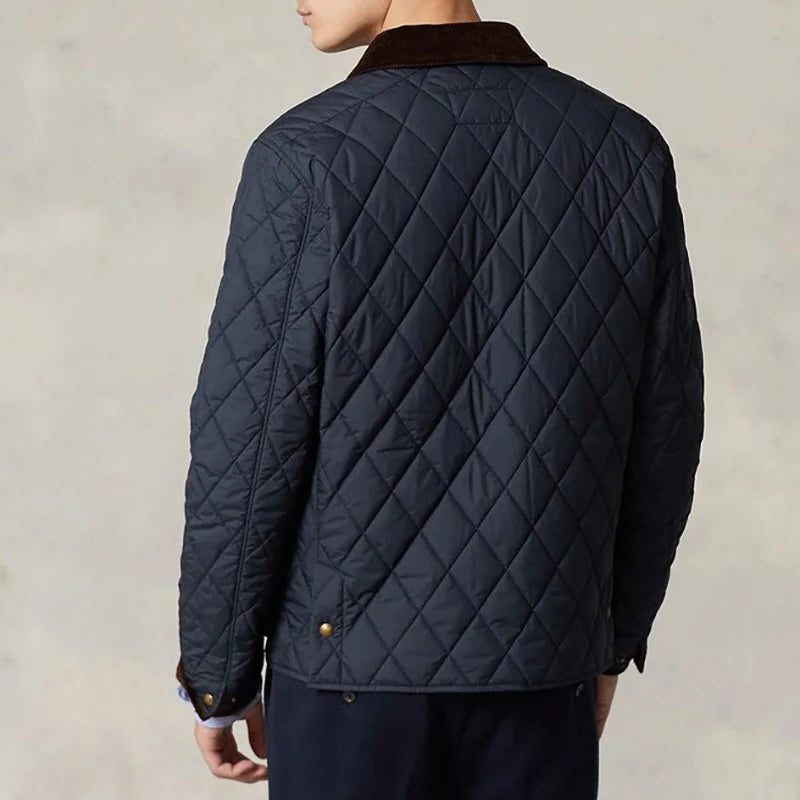 Quilted Jacket with Corduroy Collar for Men