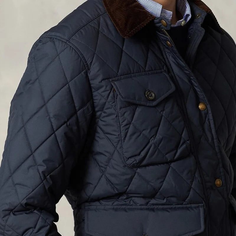 Quilted Jacket with Corduroy Collar for Men