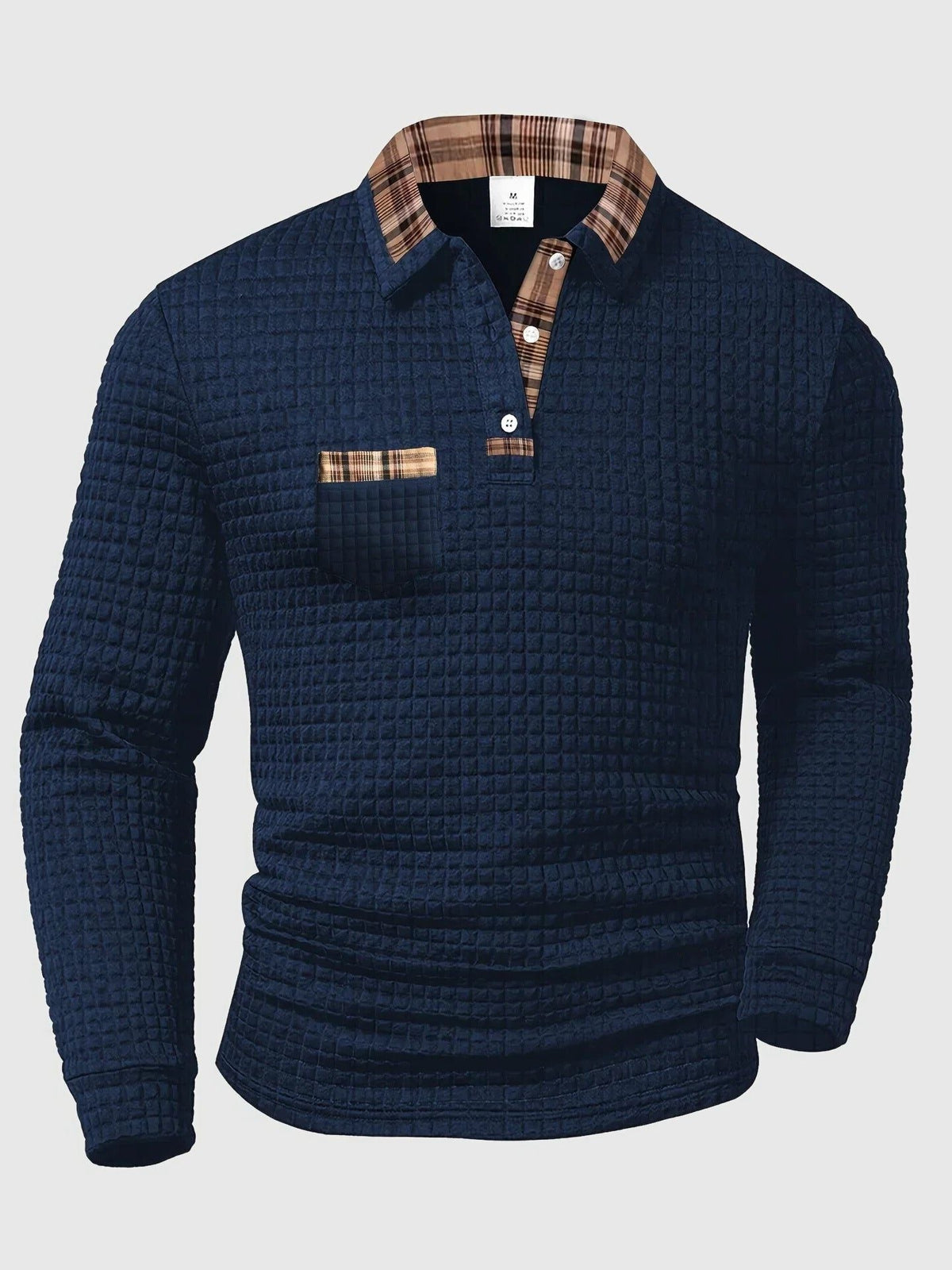 Quilted Textured Long Sleeve Polo Shirt for Men