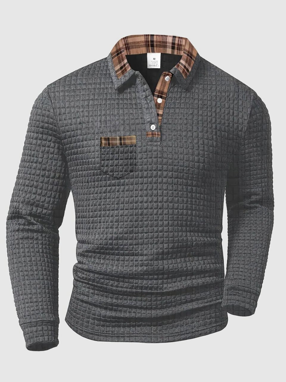 Quilted Textured Long Sleeve Polo Shirt for Men