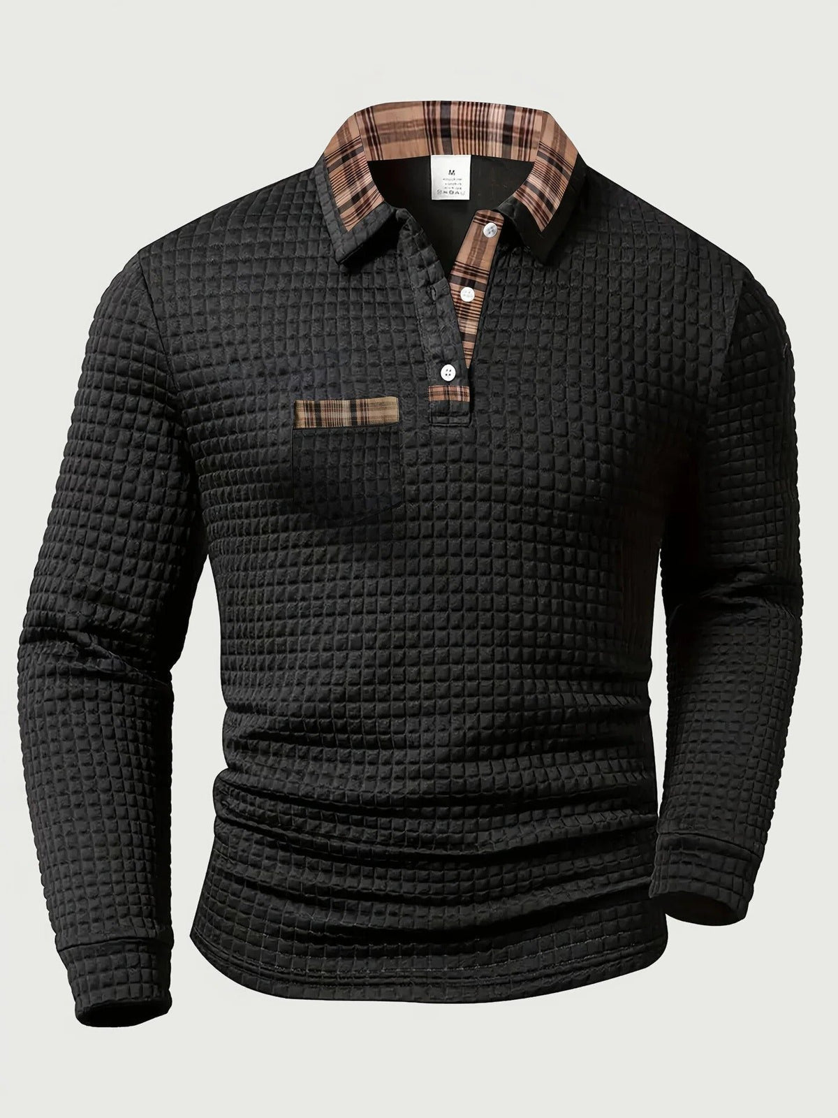 Quilted Textured Long Sleeve Polo Shirt for Men