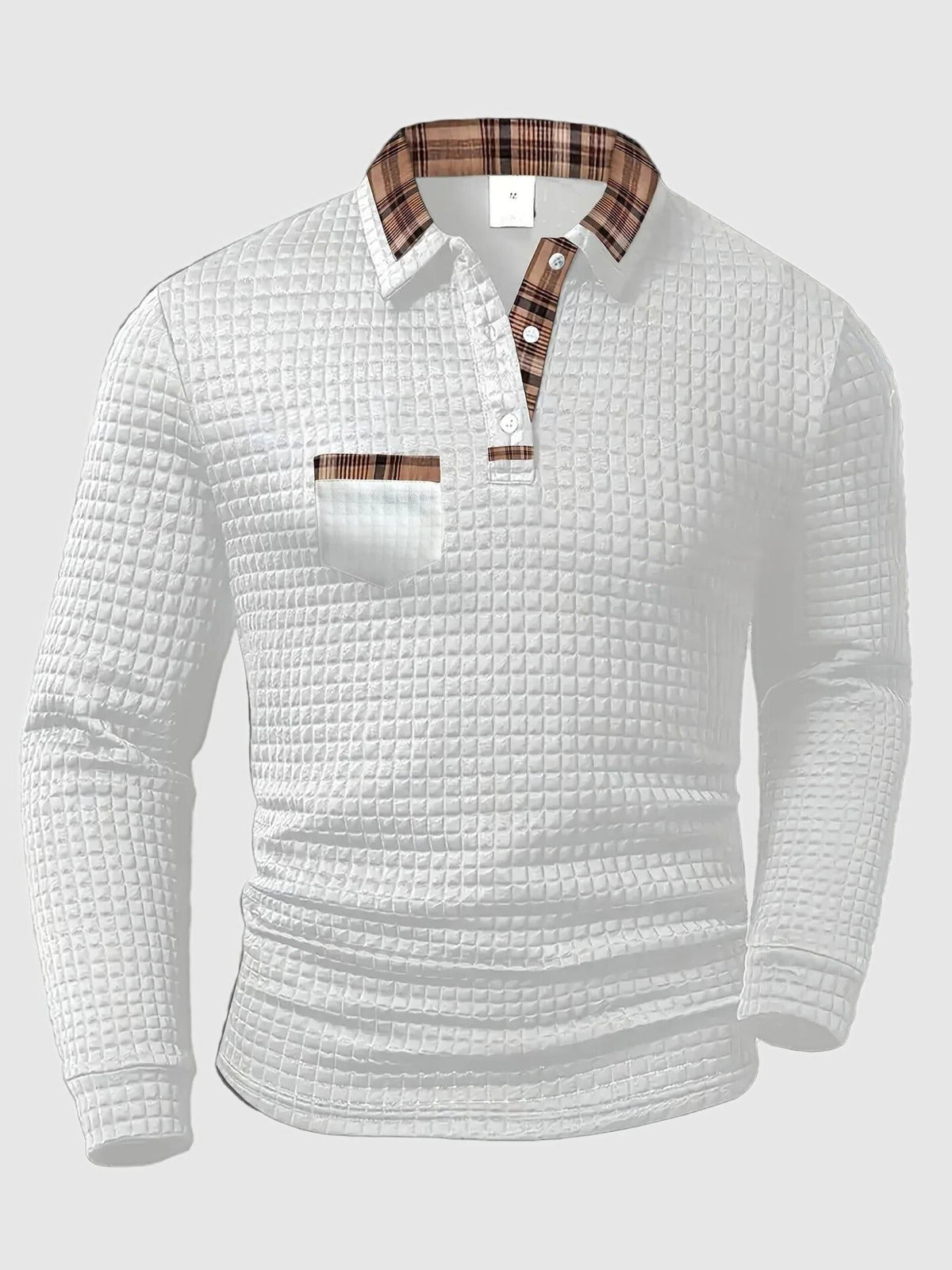 Quilted Textured Long Sleeve Polo Shirt for Men