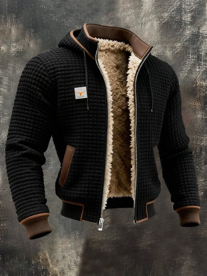 Quilted Zip-Up Jacket with Sherpa Lining for Men