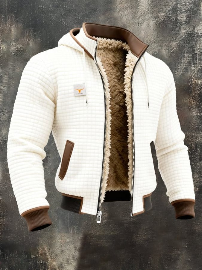 Quilted Zip-Up Jacket with Sherpa Lining for Men