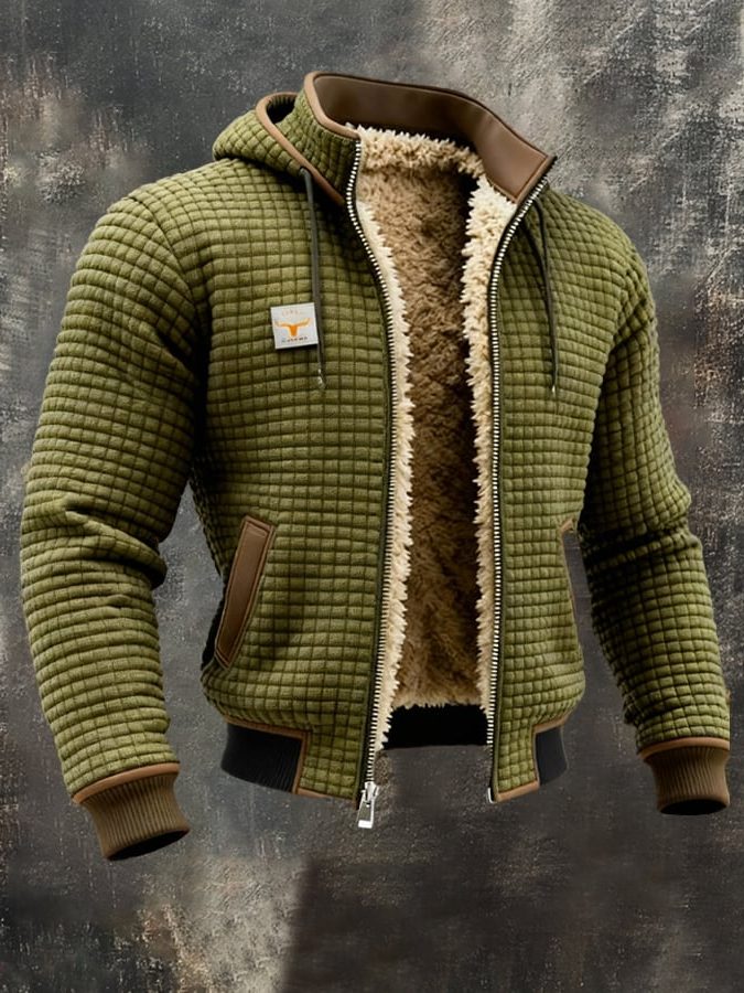 Quilted Zip-Up Jacket with Sherpa Lining for Men