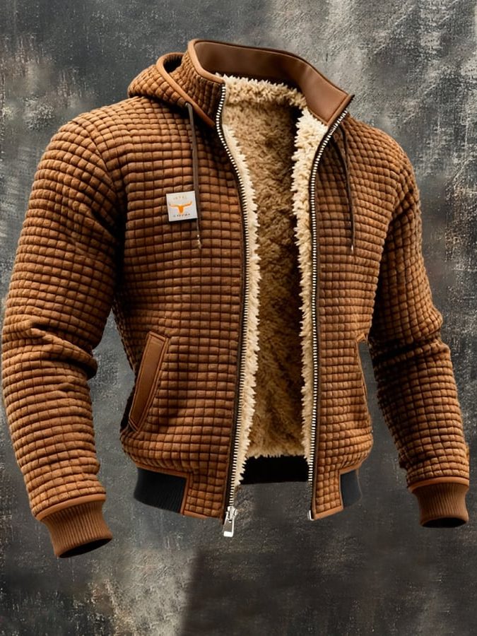 Quilted Zip-Up Jacket with Sherpa Lining for Men