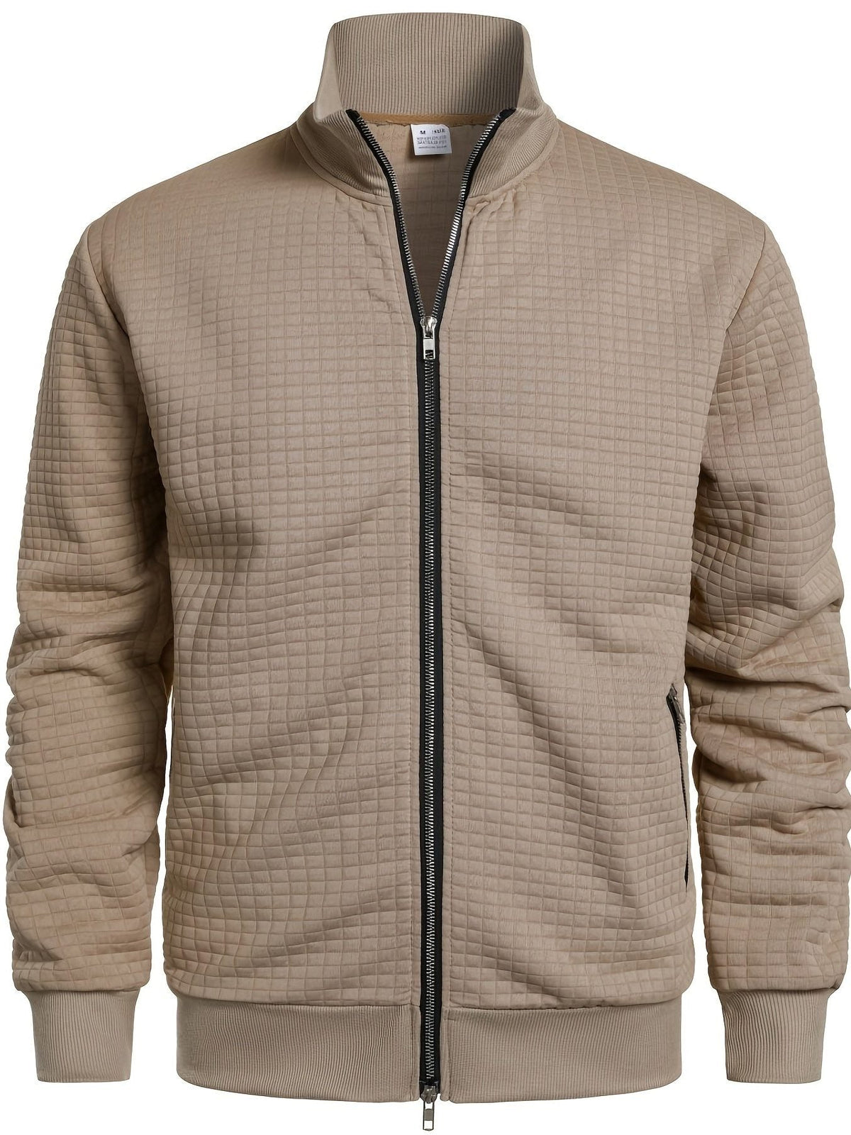 Quilted Zip-Up Jacket with Stand Collar for Men