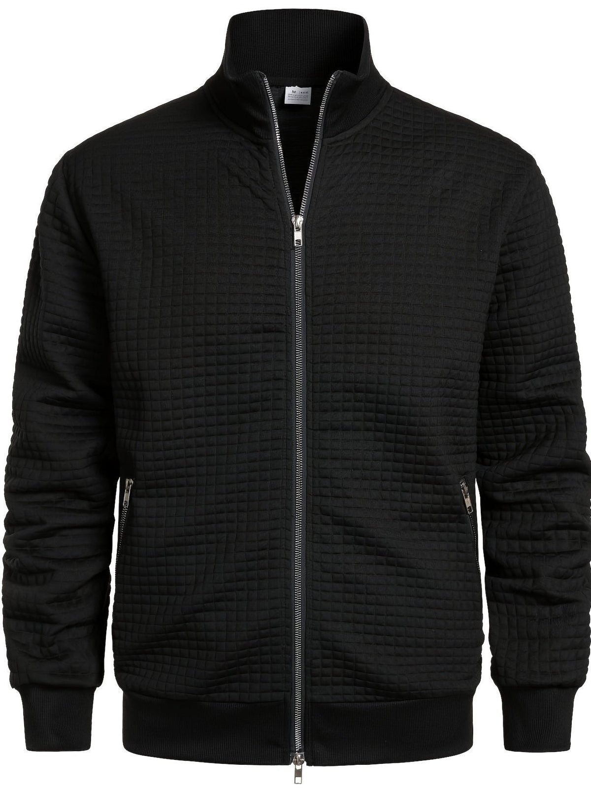 Quilted Zip-Up Jacket with Stand Collar for Men