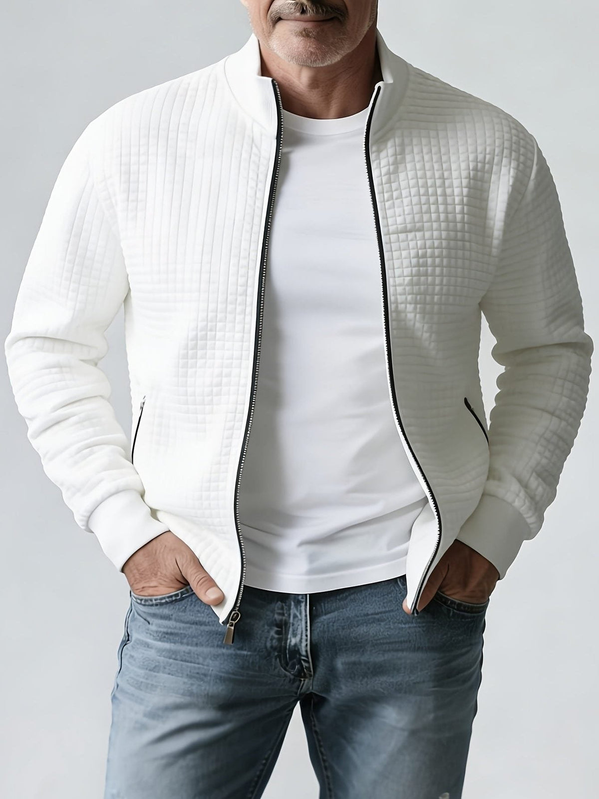 Quilted Zip-Up Jacket with Stand Collar for Men