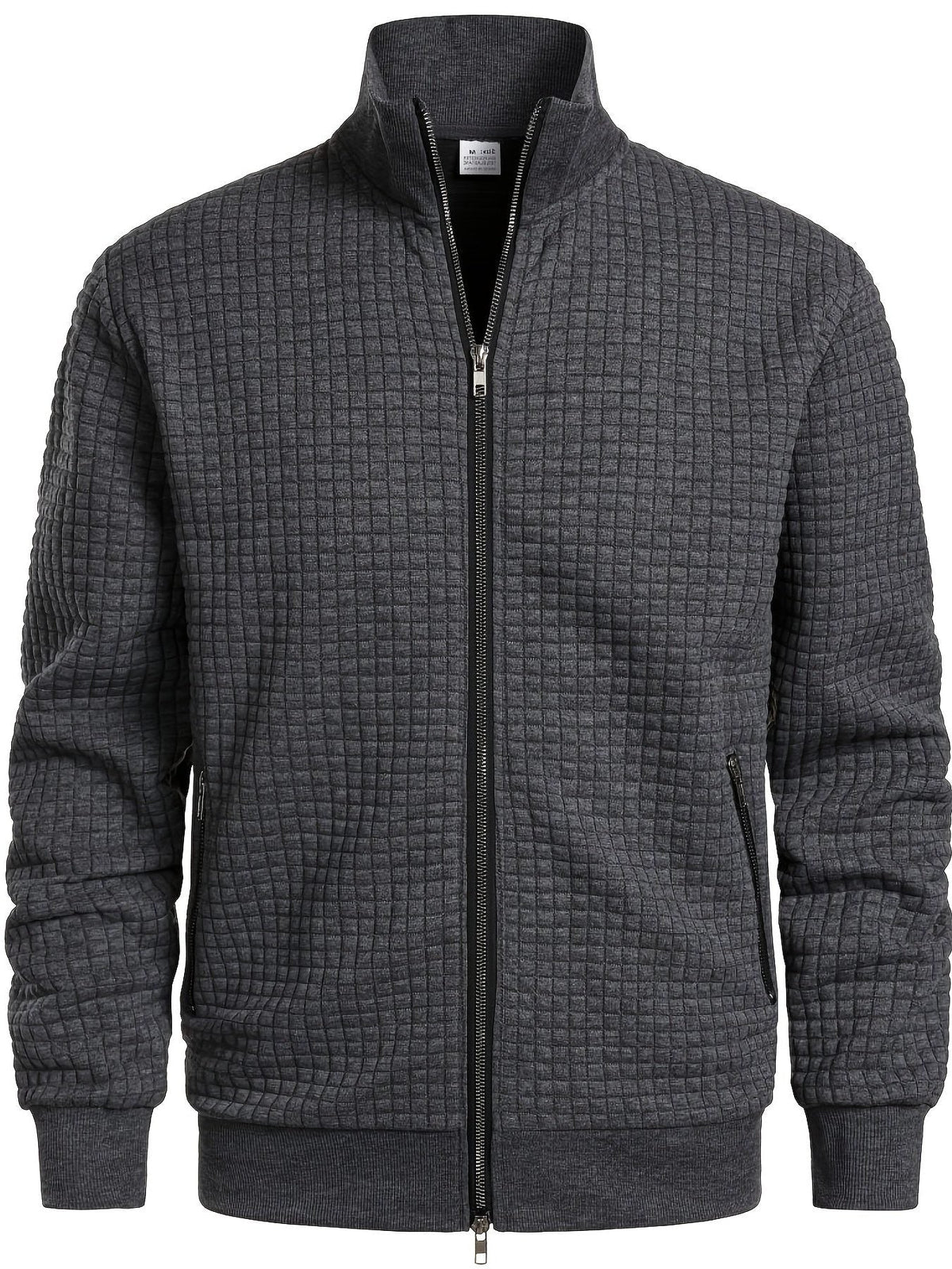 Quilted Zip-Up Jacket with Stand Collar for Men