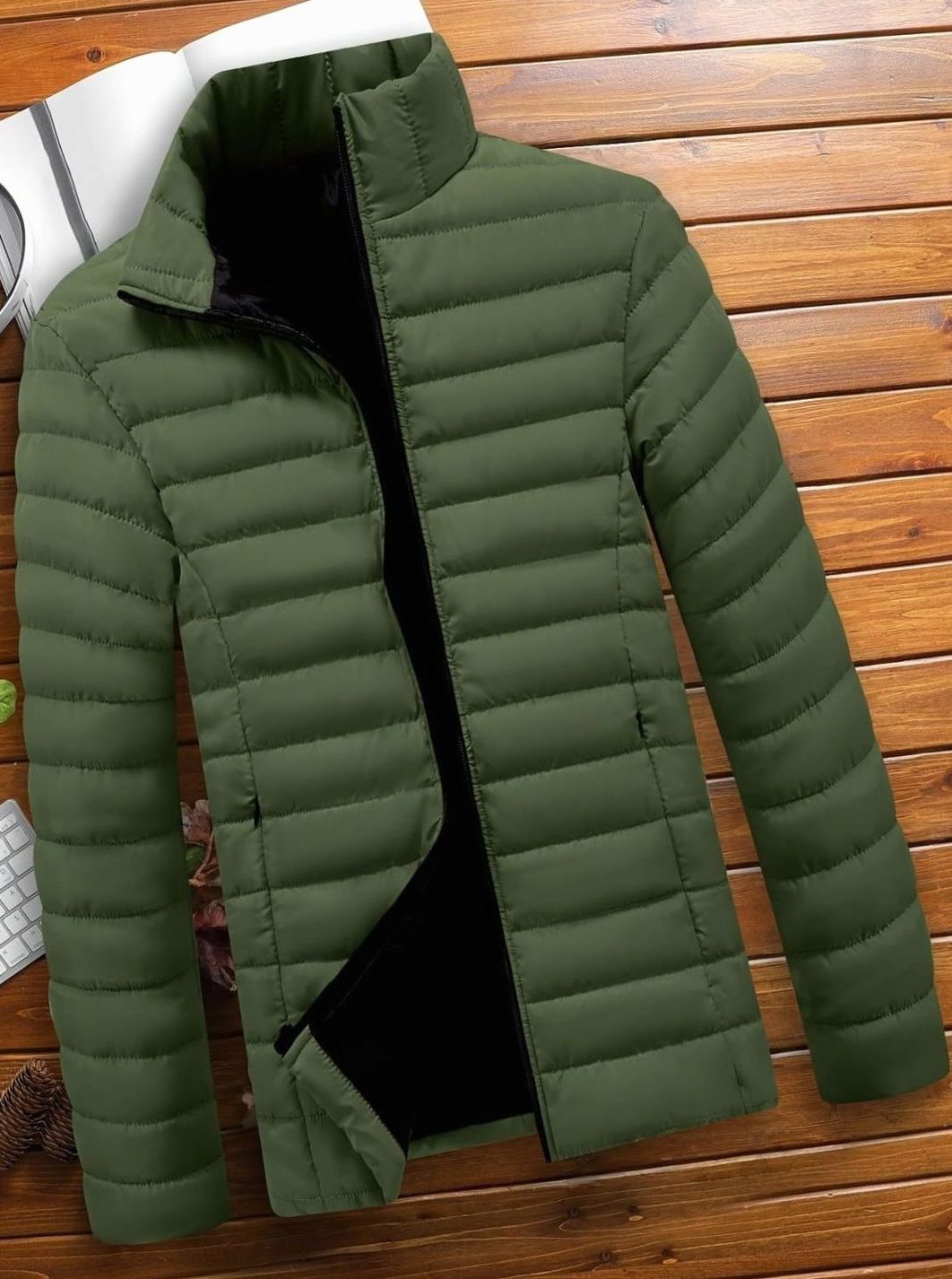 Quilted Zip-Up Puffer Jacket for Men