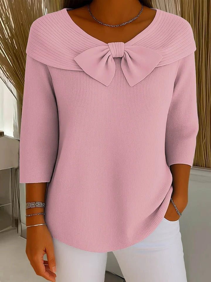 Raina | Women's Ribbed Knit Pullover Sweater with Bow