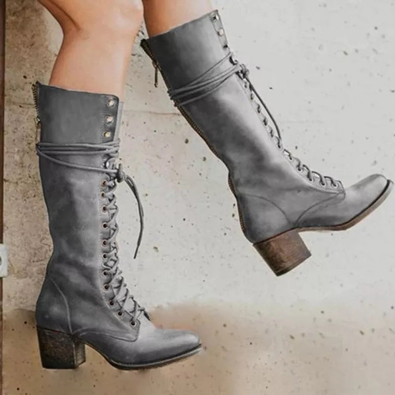 Anna | Women's Leather Cowboy Boots Tall Lace Up