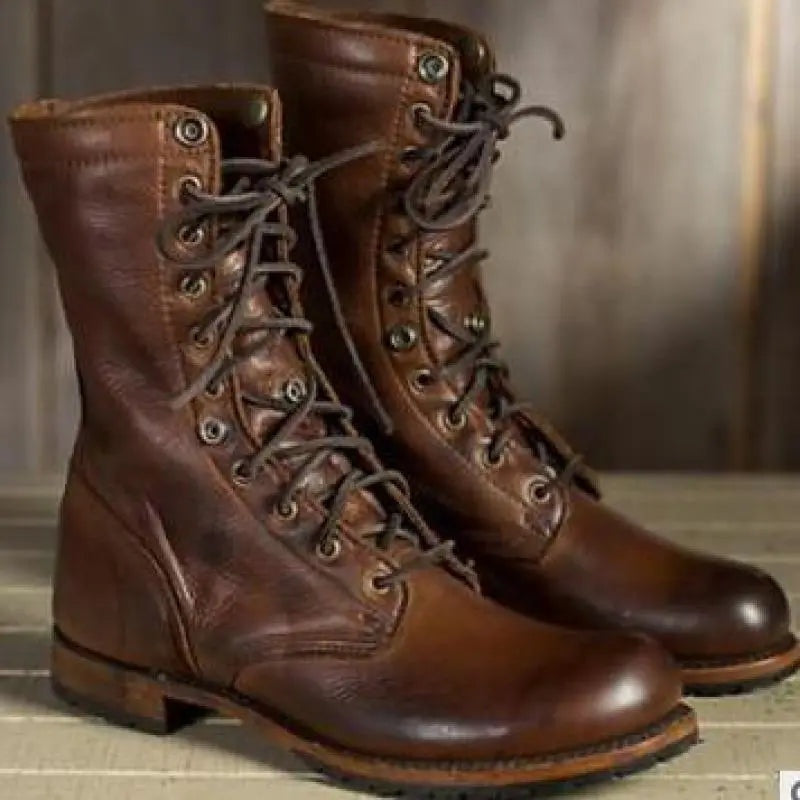 Addison | Women's Leather Lace Up Combat Boots Mid Calf