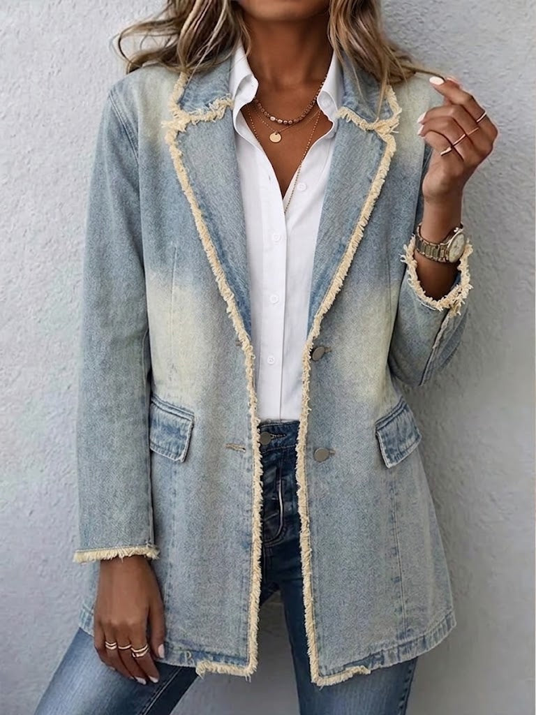 Emma | Women's Leopard Print Denim Jacket Long Sleeve Pockets
