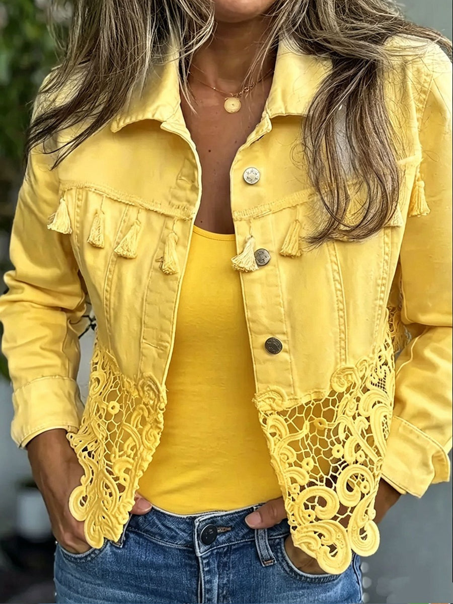 Emma | Women's Leopard Print Denim Jacket Long Sleeve Pockets