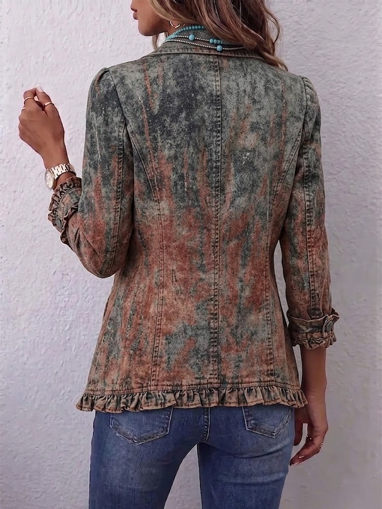 Emma | Women's Leopard Print Denim Jacket Long Sleeve Pockets